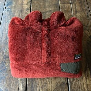 LL Bean MENS Hi Pile Fleece 1/4 Snap Pullover Mens LARGE "Red Ochre"